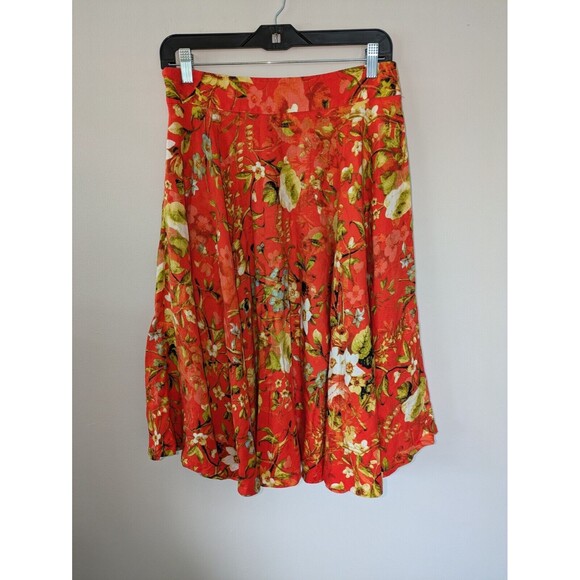 Premise Fluted Floral Colorful Orange  Flowy Linen Blend Skirt Womens 8 - Picture 9 of 11
